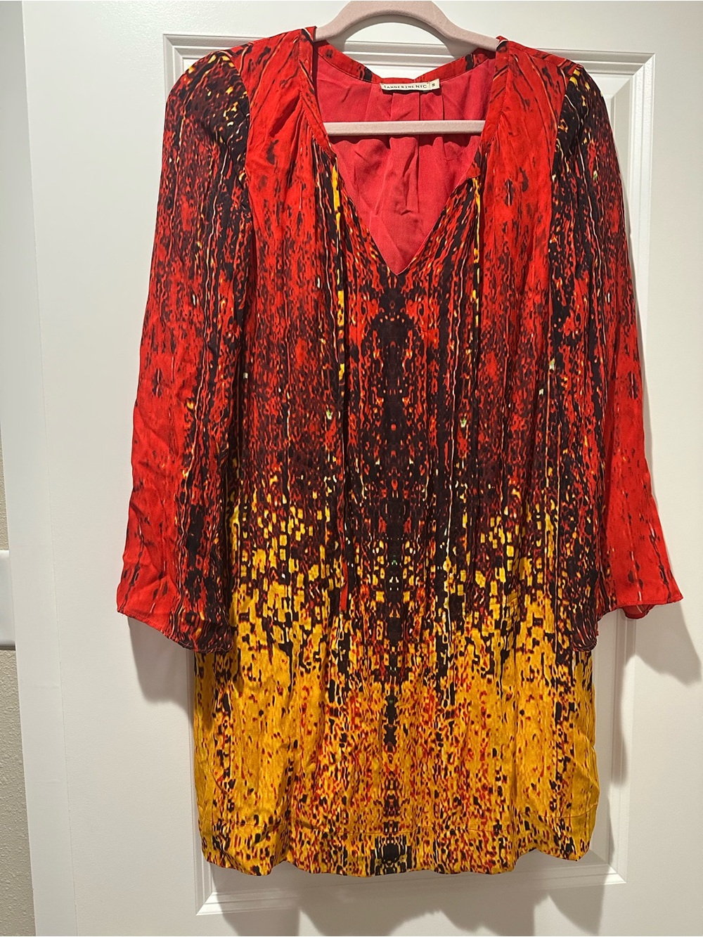 Tangerine NYC Red Black Yellow Ombre Print Dress